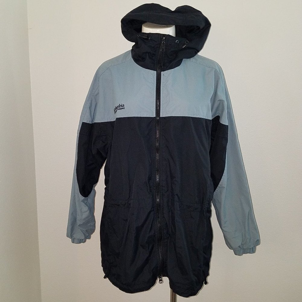 Columbia Sportswear Nylon Jacket Shell Black Blue Hooded Women's Medium AS IS